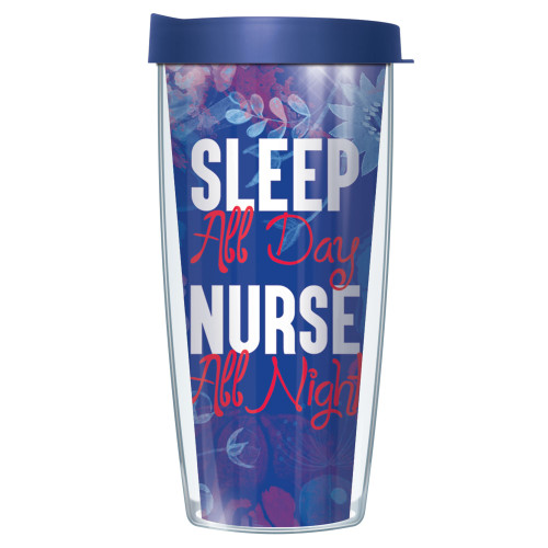16oz Blue ‘Sleep All Day Nurse All Night’ Double Wall Insulated Tumbler with Lid