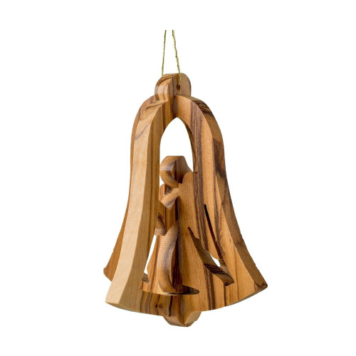 3" Brown Wooden 3D Nativity Bell Hanging Ornament