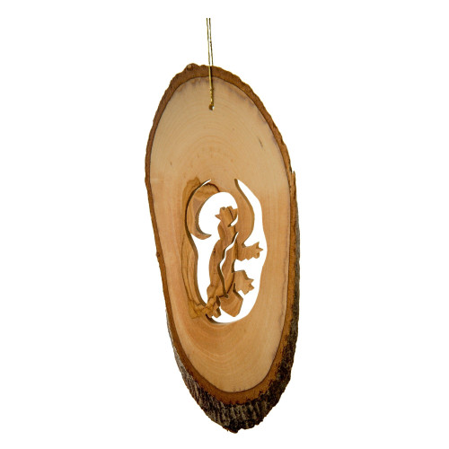 4" Brown Olive Wood Lizard in Rustic Bark Hanging Ornament
