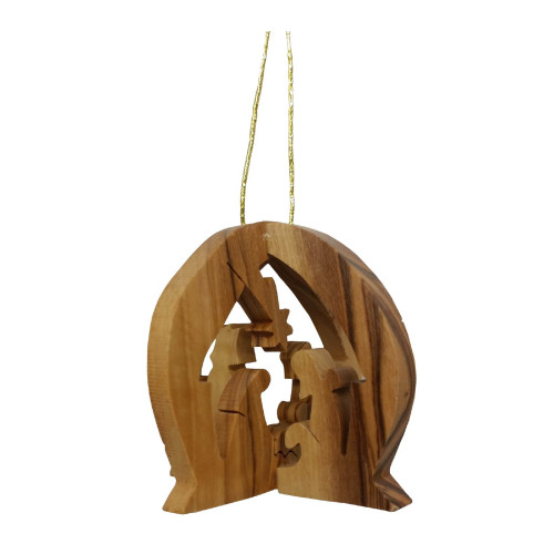 2" Brown Wooden 3D Nativity Round Hanging Ornament