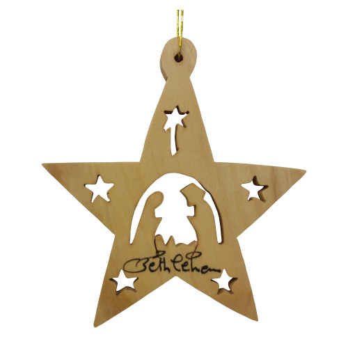3" Brown Wooden Nativity in Star Hanging Ornament