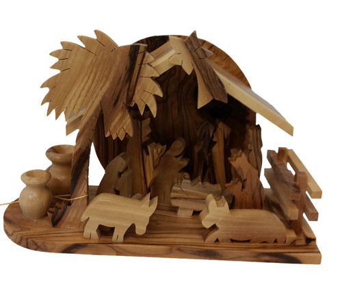 5" Brown Wooden Round Back Nativity Grotto Ornament