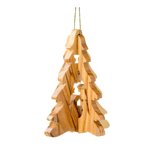 3" Brown Wooden 3D Nativity Tree Hanging Ornament