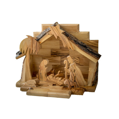 6" Brown Wooden Nativity Grotto with Silhouette  Figures Ornament