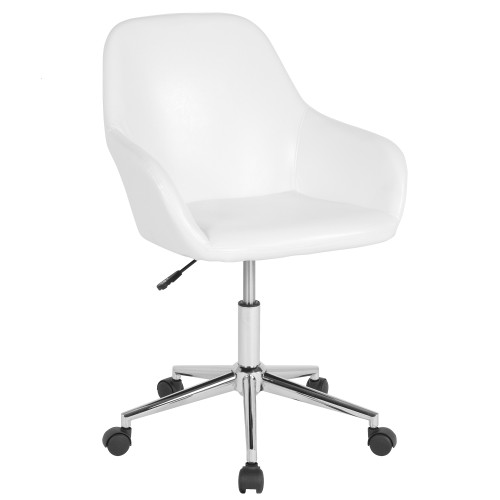 38.5" White and Silver Contemporary Mid-Back Chair