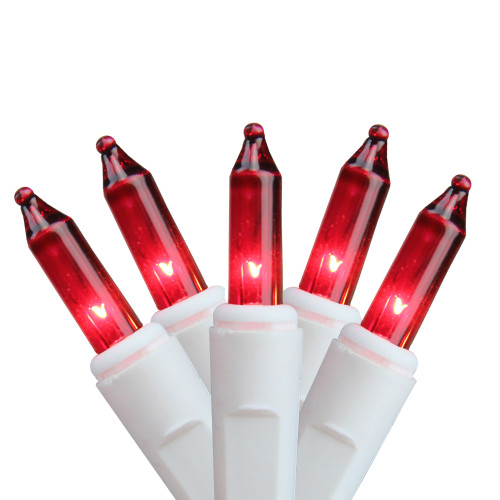 50-Count Red Mini Christmas Light Set, 10ft White Wire