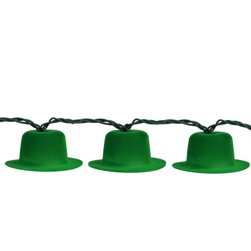 Set of 10 Irish Leprechaun Hat St. Patrick's Day Novelty Lights - Green Wire