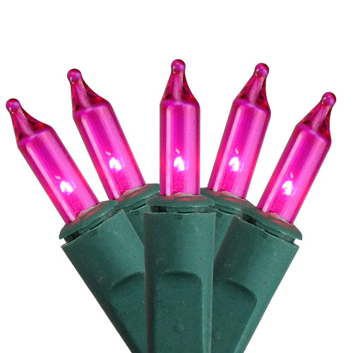 10 Battery Operated Pink Mini Christmas Lights - 4.6 ft Green Wire