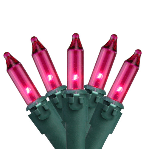 Set of 150 Heavy Duty Pink Mini Christmas Lights - Green Wire Connect 6