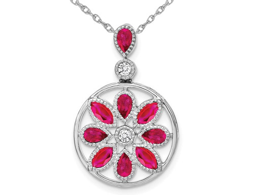 1.43 Carat (ctw) Natural Ruby Pendant Necklace in 14K White Gold with Diamonds and Chain