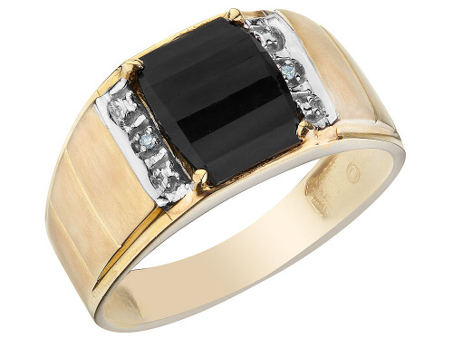 10K Yellow Gold Mens Onyx Ring with Accent Diamonds - 08GDG0328OX-10