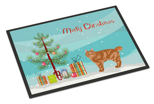 Caroline's Treasures CK4640JMAT Kurilian Bobtail Cat Merry Christmas Indoor or Outdoor Mat 24x36 , 24H X 36W, multicolor