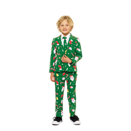 White and Green Santaboss Boy Child Christmas Suit - 8Y