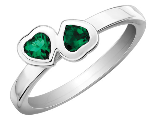 Lab-Created Emerald Double Heart Ring 2/5 Carat (ctw) in Sterling Silver - 68QGG0402CEM-5
