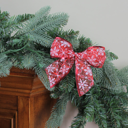 Pack of 6 Sheer Red with White Snowflakes 2 Loop Christmas Bow Decorations 5"