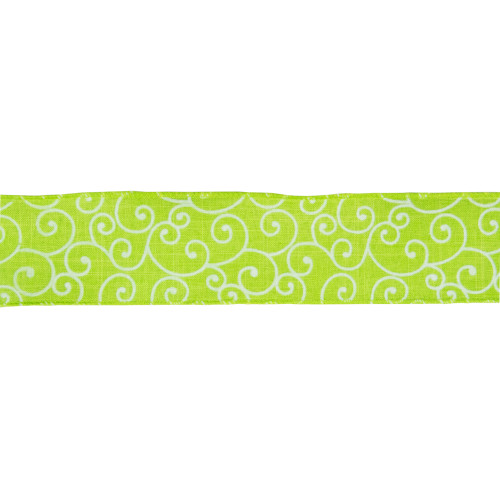 Green and White Swirl Wired Spring Craft Ribbon 2.5" x 10 Yards