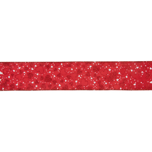Red and White Hearts Valentine's Day Wired Craft Ribbon 2.5" x 10 Yards