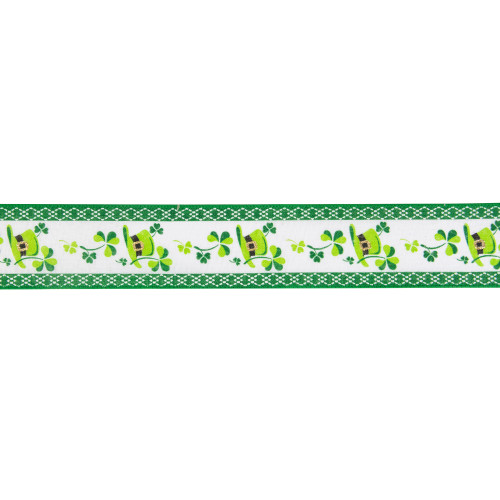 St. Patrick's Day Shamrock  and Hat Wired Spring Craft Ribbon 2.5" x 10 Yards