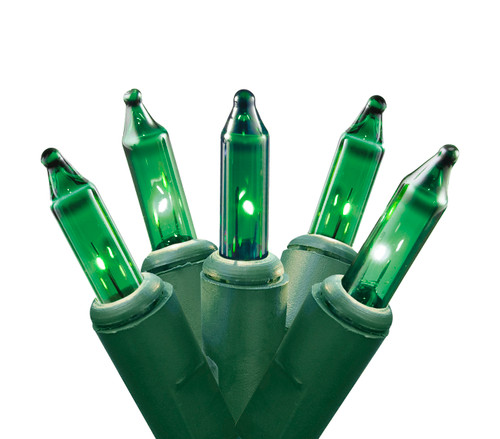Set of 50 Green Everglow Mini Christmas Lights - Green Wire