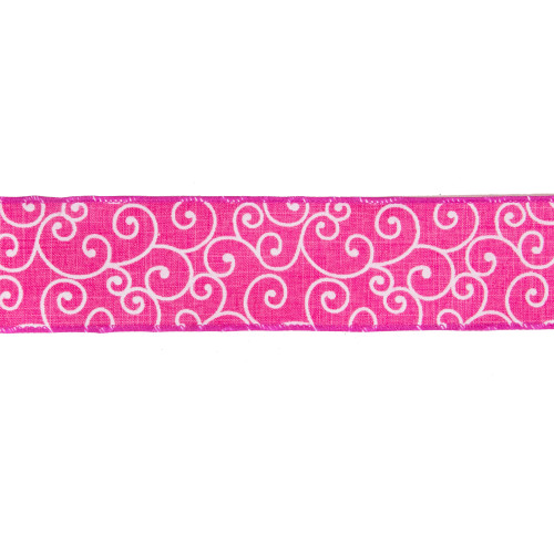 Pink and White Swirl Wired Spring Craft Ribbon 2.5" x 10 Yards