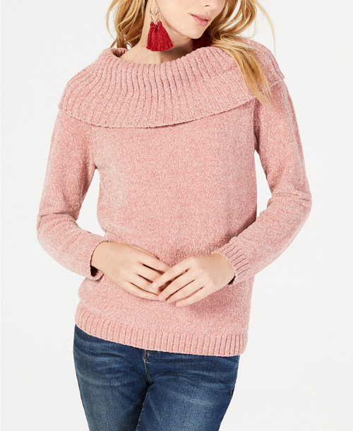 INC International Concepts Women's Cowl-Neck Chenille Sweater Rose Size Medium