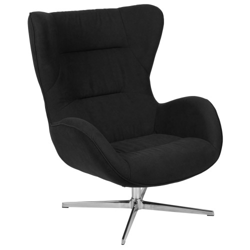 40.5" Charcoal Black Upholstered Swivel Wing Chair