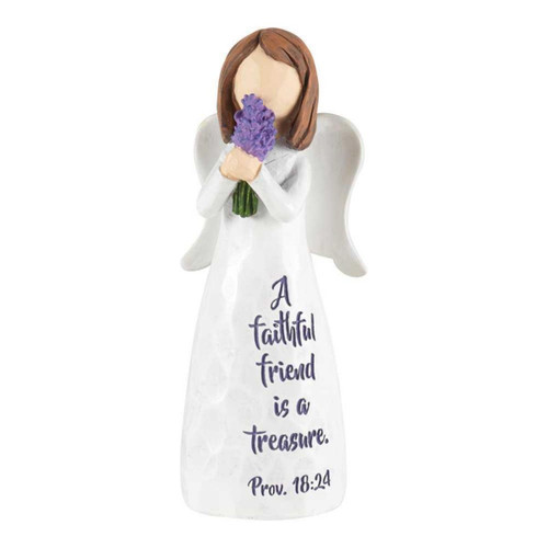 4" White and Purple "Faithful Friend is a Treasure" Angel Figurine