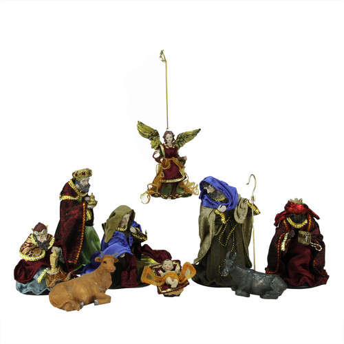 9-Piece Hand Painted Religious Christmas Nativity Figurine Set