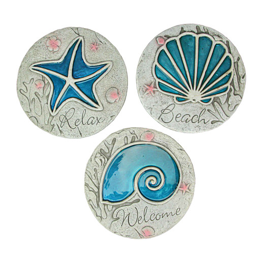 3 Piece Blue Seashell Beach Design Cement Wall Hanging Set