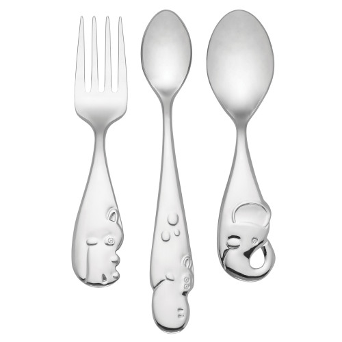 Set of 3 Silver Elegant Jungle Parade Stainless Mealtime Utensils, 7.25"