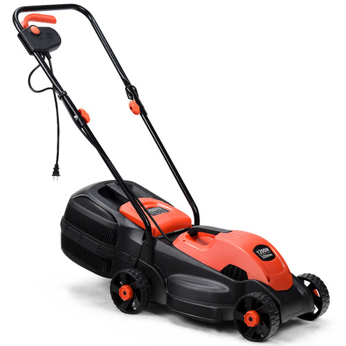 Costway 12 Amp 14-Inch Electric Push Lawn Corded Mower With Grass Bag Red
