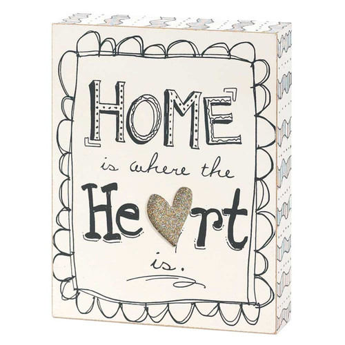8" Black and White "Home Is Where" Square Table Plaque