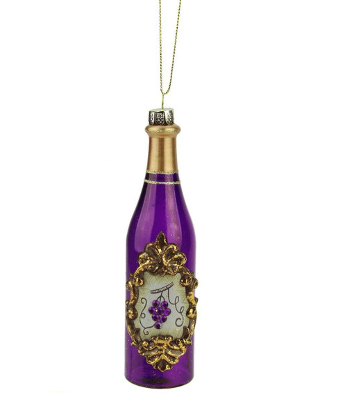 5.5" Tuscan Winery Purple Wine Bottle Glass Christmas Ornament