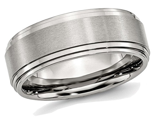 Mens Chisel Stainless Steel 8mm Brushed and Polished Wedding Band Ring - 88QGG0024GF-12