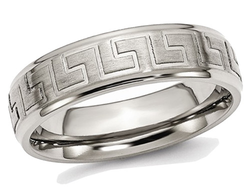 Mens Greek Key 6mm Titanium Satin-Polished Wedding Band Ring - 28QGG0071GF-12.5
