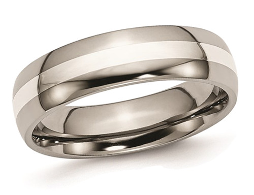 Ladies or Mens 6mm Comfort Fit Titanium Wedding Band Ring with Sterling Silver Inlay - 28QGG0081GF-13