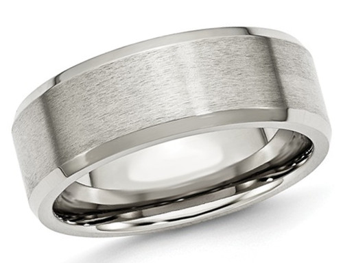 Mens 8mm Stainless Steel Comfort Fit Wedding Band Ring with Beveled Edge - 88QGG0011GF-8