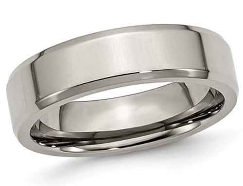 Ladies or Mens Chisel 6mm Comfort Fit Titanium Wedding Band Ring with Beveled Edge - 28QGG0156GF-11.5