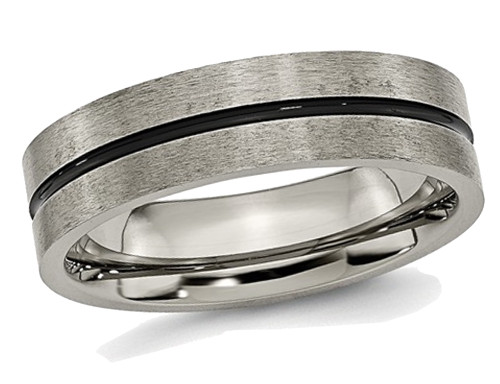 Mens Titanium 6mm Satin Black Enamel Brushed Wedding Band Ring - 28QGG0149GF-11