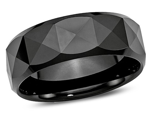 Mens Chisel 8mm Faceted Black Ceramic Wedding Band Ring - 88QGG00013GF-10