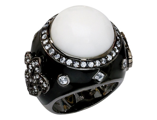 Cheryl M. Created Agate Cocktail Ring with Cubic Zirconia (CZ) (CZ) in Sterling Silver with Black Rhodium Plating - 68QGG0545MG-8