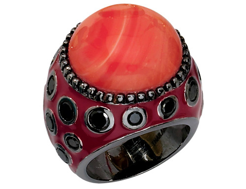 Cheryl M. Created Coral Cocktail Ring with Cubic Zirconia (CZ) (CZ) in Sterling Silver with Black Rhodium Plating - 68QGG0544MG-8