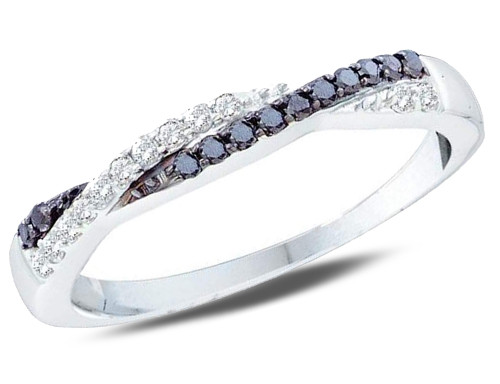 White & Enhanced Black Diamond Twist Band Ring 1/4 Carat (ctw I2-I3 , I-J) in 14K White Gold - 08GDG105625W-7.5