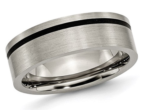 Mens 7mm Comfort Fit Titanium Wedding Band Ring with Black Accent - 28QGG0169GF-7