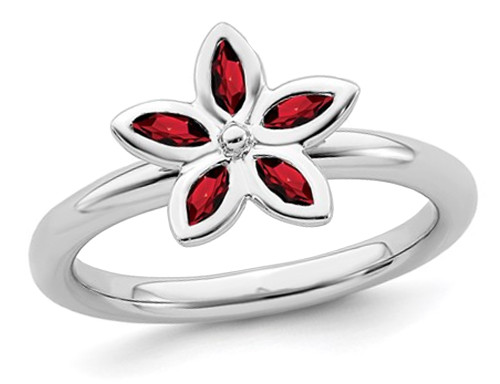 Garnet Flower Ring 1/3 Carat (ctw) in Sterling Silver - 68QGG0487GA-9