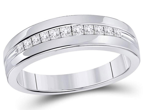 Mens 1/2 Carat (ctw H-I I, I1-I2) Princess Cut Diamond Wedding Band Ring in 14K White Gold - 08GDG025650W-11