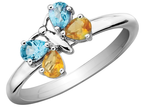 Citrine & Blue Topaz Butterfly Ring 1/2 Carat (ctw) in Sterling Silver - 68QGG0327MG-6