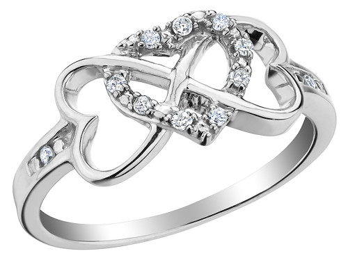 Infinity Triple Heart Diamond Ring 1/10 Carat (ctw) in Sterling Silver - 68GDG0161310-7