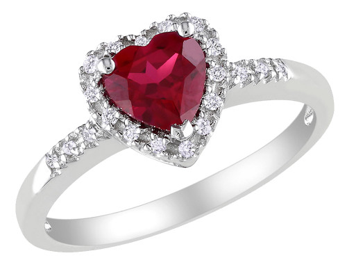 Lab Created Ruby Heart Ring 1.10 Carat (ctw) with Diamonds in Sterling Silver - 68DLG42205CRU-10