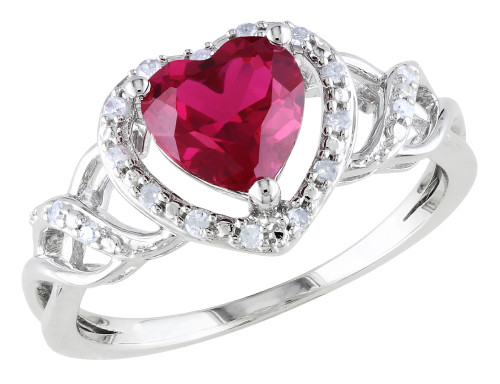 Lab Created Ruby Heart Ring 1.70 Carat (ctw) with Diamonds in Sterling Silver - 68DLG42226CRU-9
